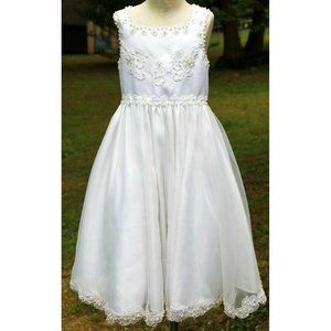 Cinderella Formal Dress Pearl Beads Floral Girls Sz 6 Wedding Frist Communion